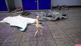 3D Giantesses Trample a Tiny Man in the Locker Room
