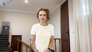 Step-sis sits on dick with her wet pussy and takes cum in her mouth for a vacation trip