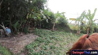 Thai GF with a big butt fucked in garden