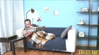 Cute woman fucks just with his condom on