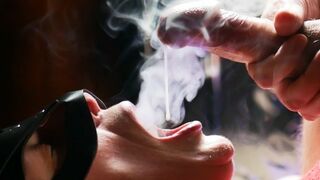 I filled Cat-Woman’s mouth with cum while she was smoking! Close up slow-mo!