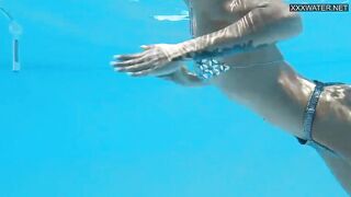 Euro blonde small tits pornstar Zazie swimming naked